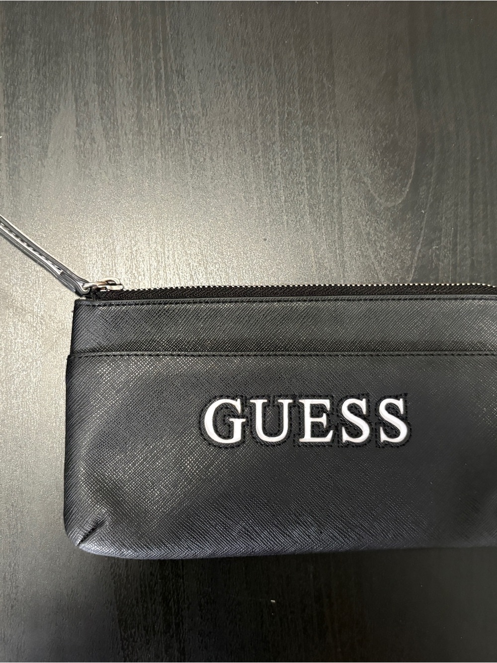 GUESS Women’s Black Solid Logo Zip Wristlet Wallet with Credit Card Slots